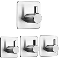 Auxmir 4 Piezas Ganchos Adhesivos- Soporte de Pared para Toallas de Baño- Cocina y Baño- Acero Inoxidable 304- Adhesivo…